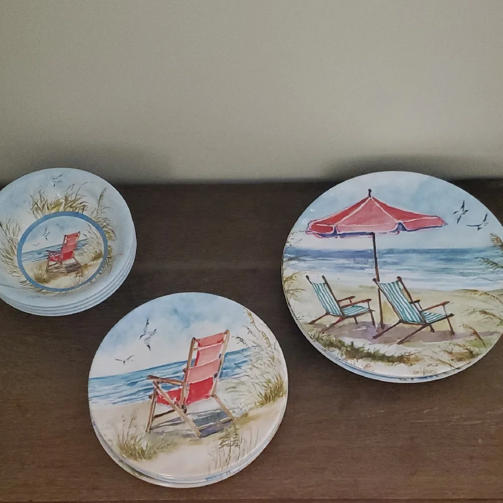 Certified International Ocean View Melamine Dishes NWOT